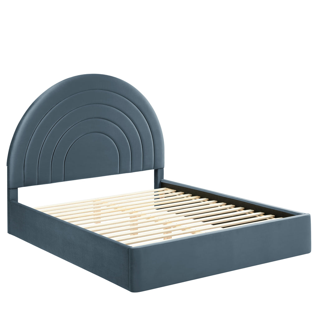 Solana Arched Performance Velvet King Platform Bed - Cadet Blue