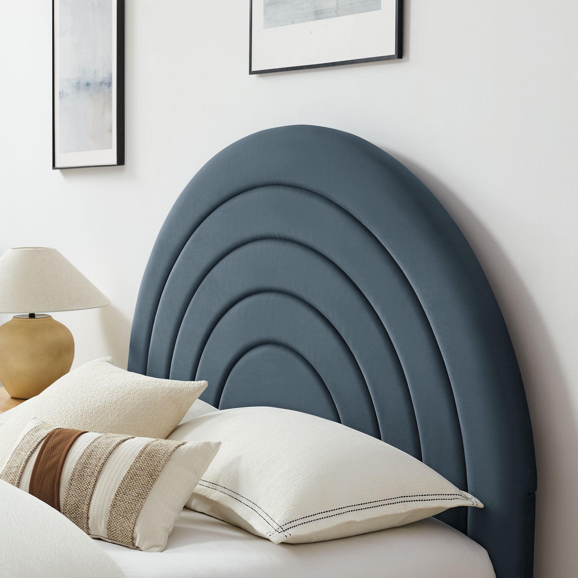 Solana Arched Performance Velvet King Platform Bed - Cadet Blue