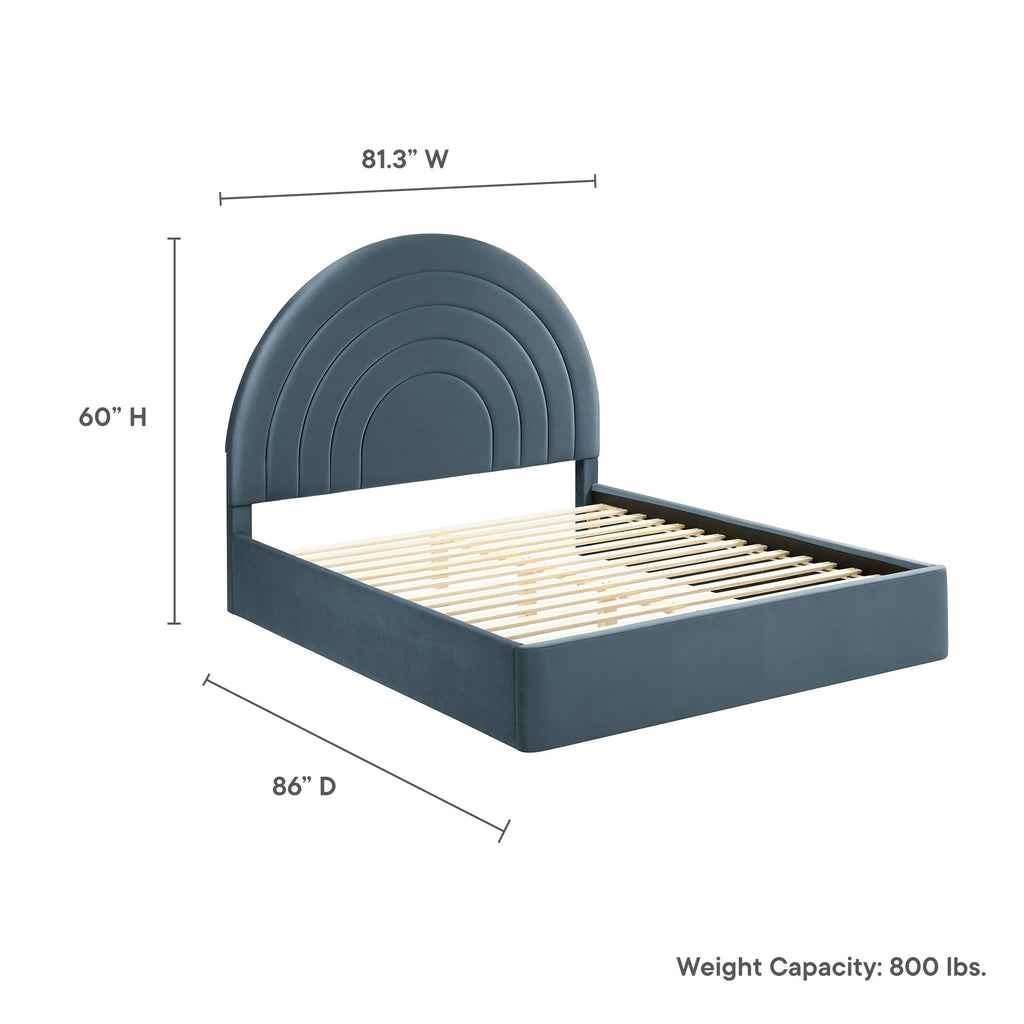 Solana Arched Performance Velvet King Platform Bed - Cadet Blue