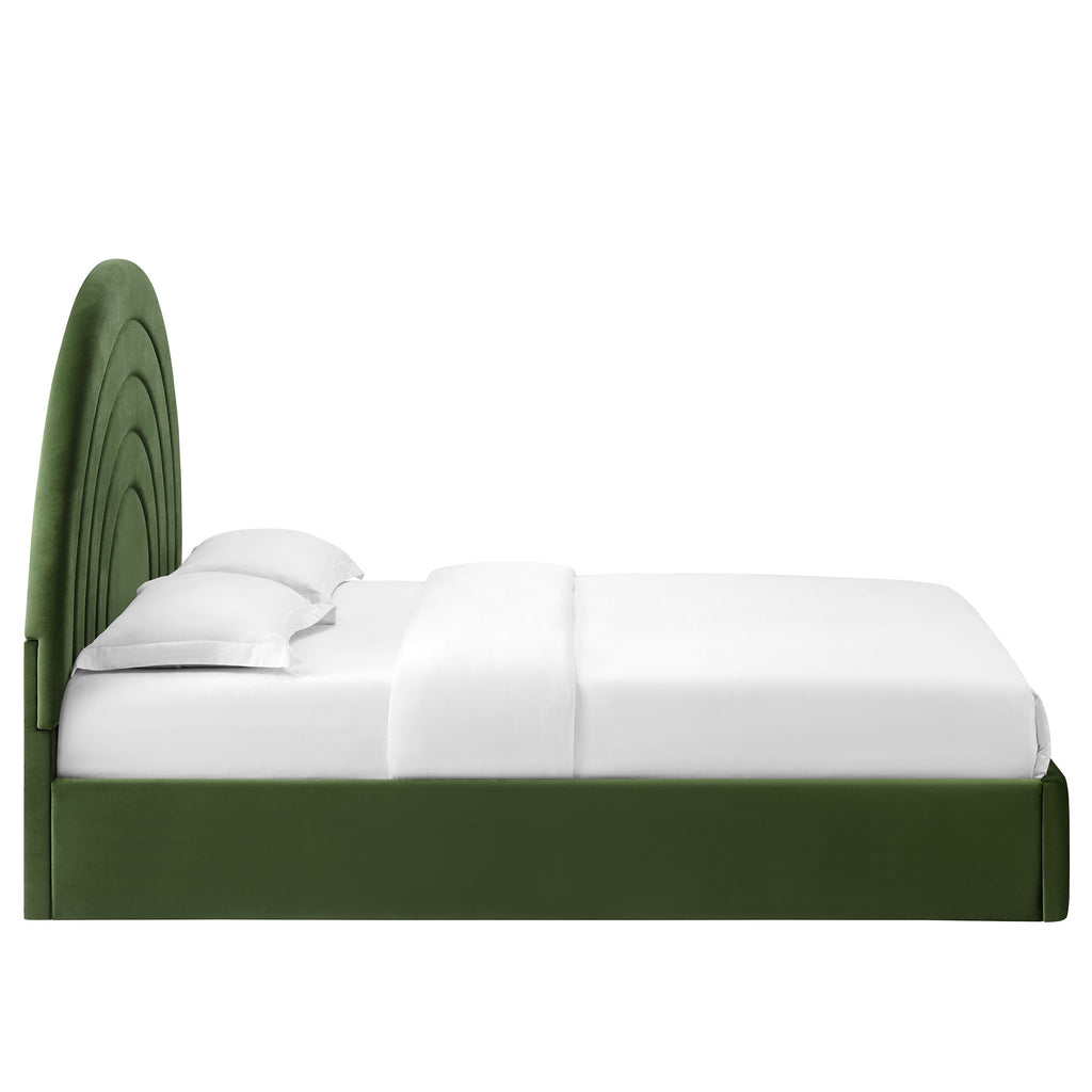 Solana Arched Performance Velvet King Platform Bed - Moss Green