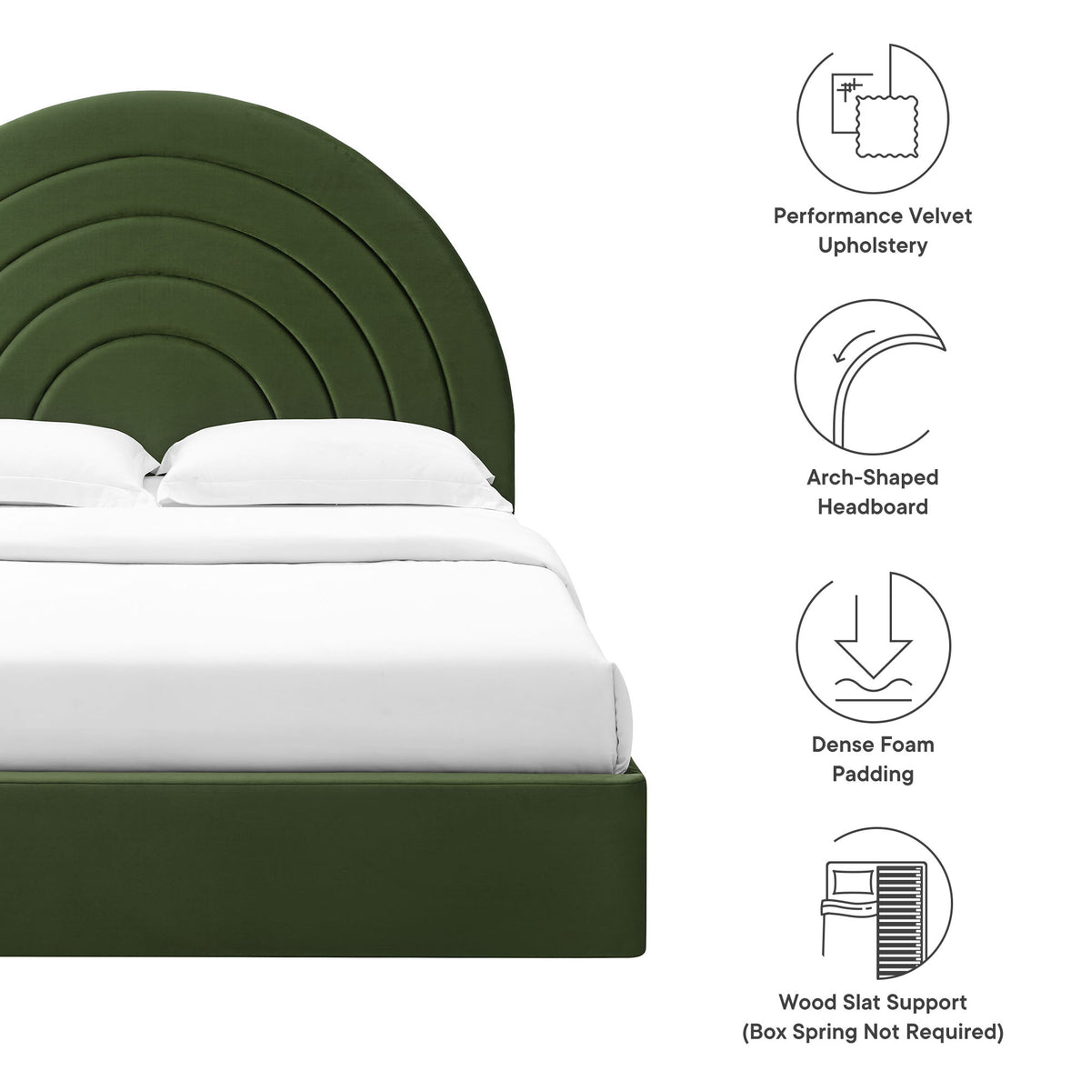 Solana Arched Performance Velvet King Platform Bed - Moss Green