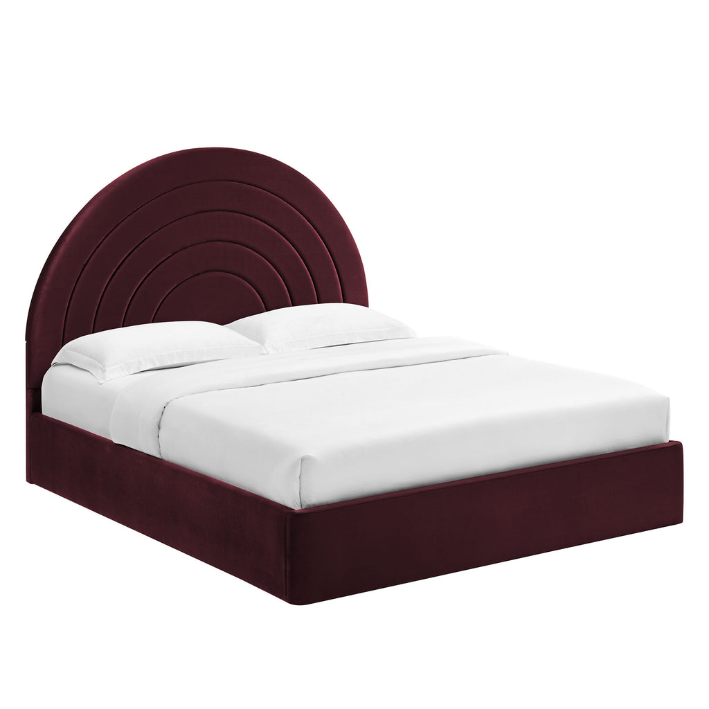 Solana Arched Performance Velvet King Platform Bed - Mulberry
