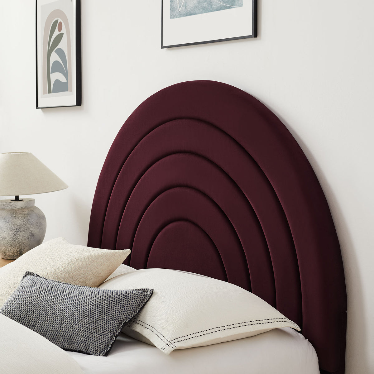 Solana Arched Performance Velvet King Platform Bed - Mulberry