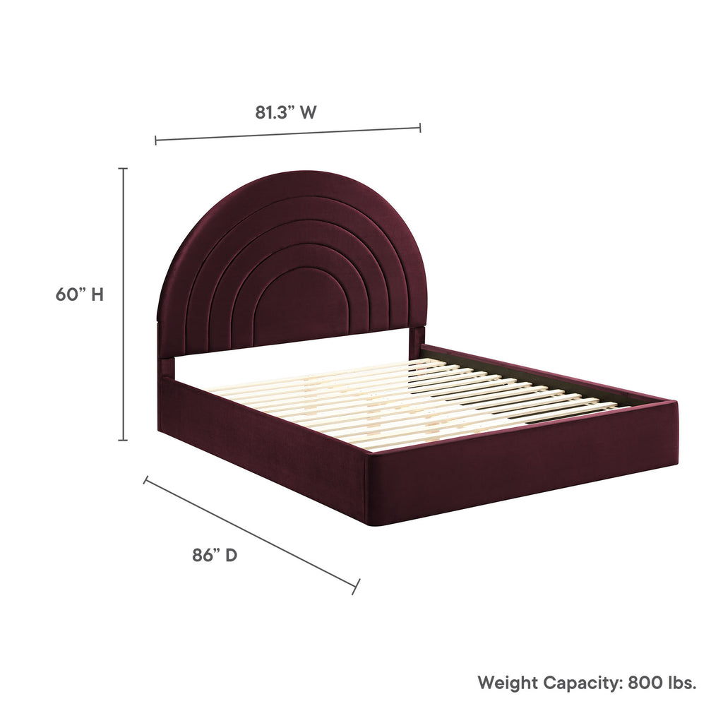 Solana Arched Performance Velvet King Platform Bed - Mulberry