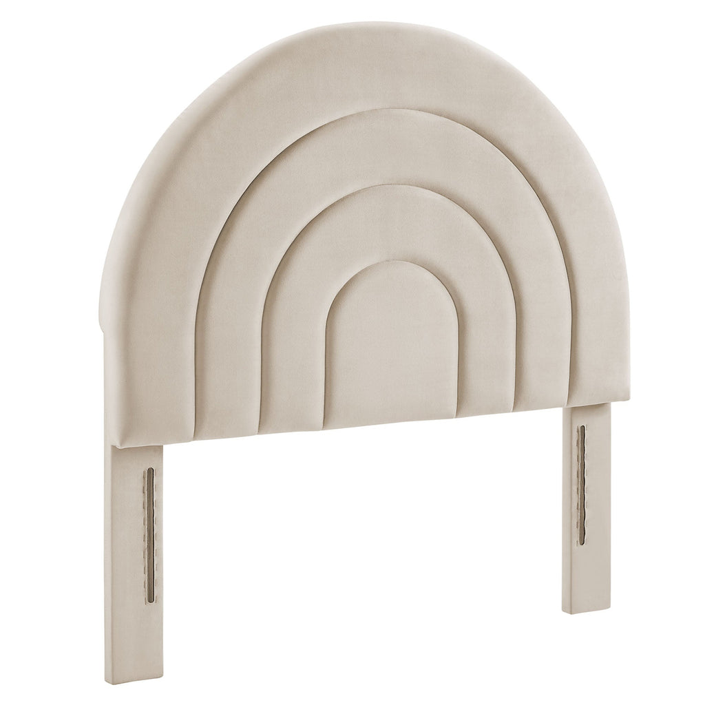 Solana Arched Performance Velvet Headboard - Almond — Almond Twin