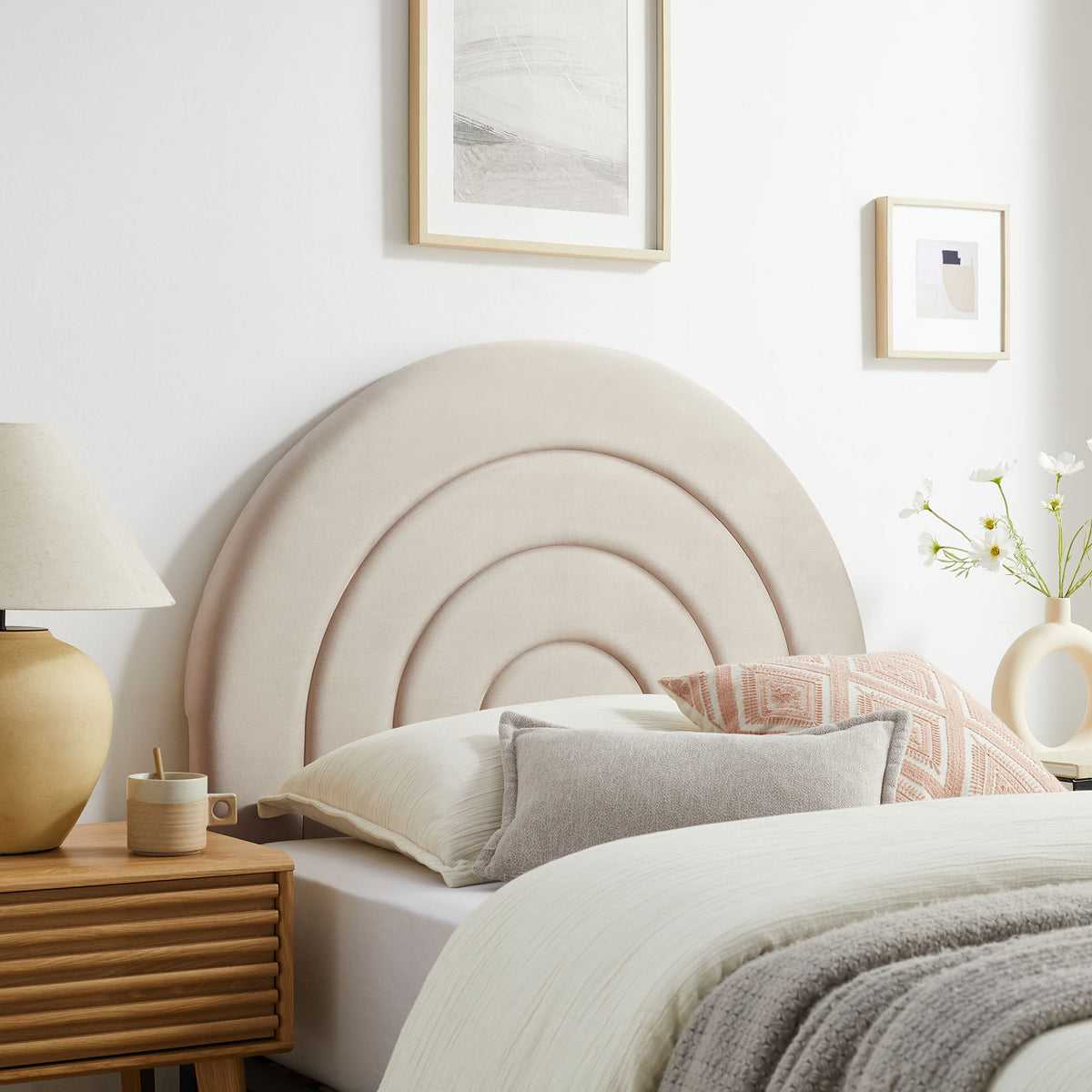 Solana Arched Performance Velvet Twin Headboard - Almond