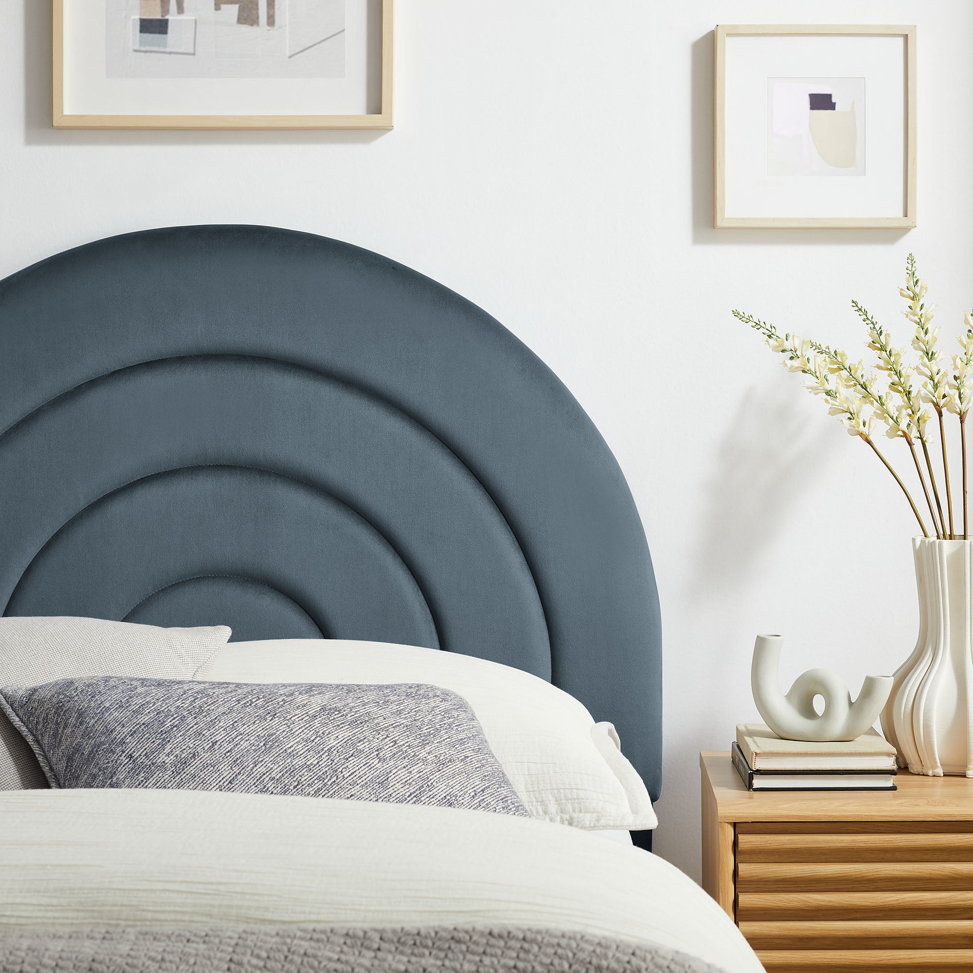 Solana Arched Performance Velvet Twin Headboard - Cadet Blue