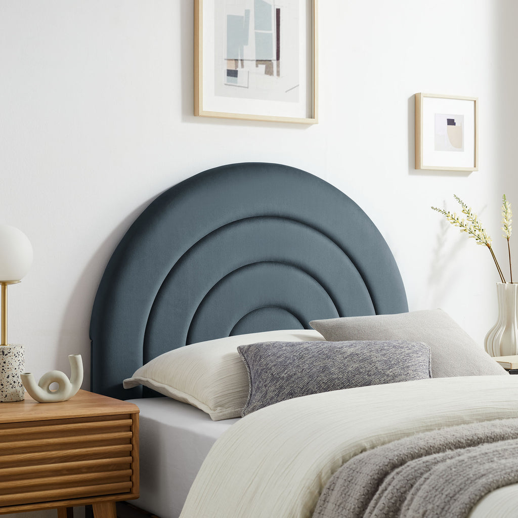 Solana Arched Performance Velvet Twin Headboard - Cadet Blue