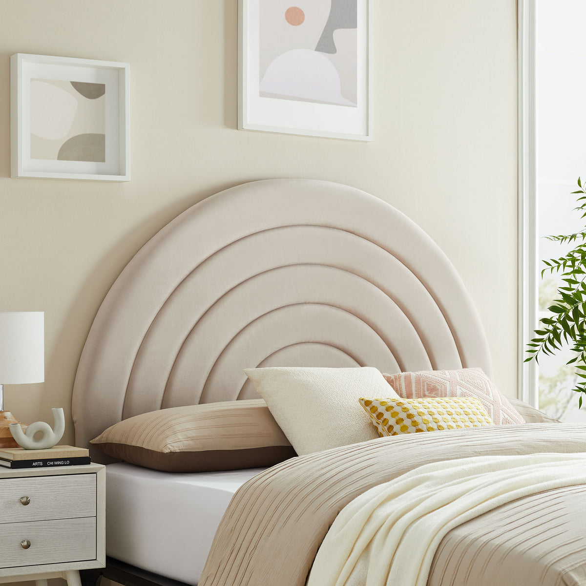 Solana Arched Performance Velvet Full Headboard - Almond