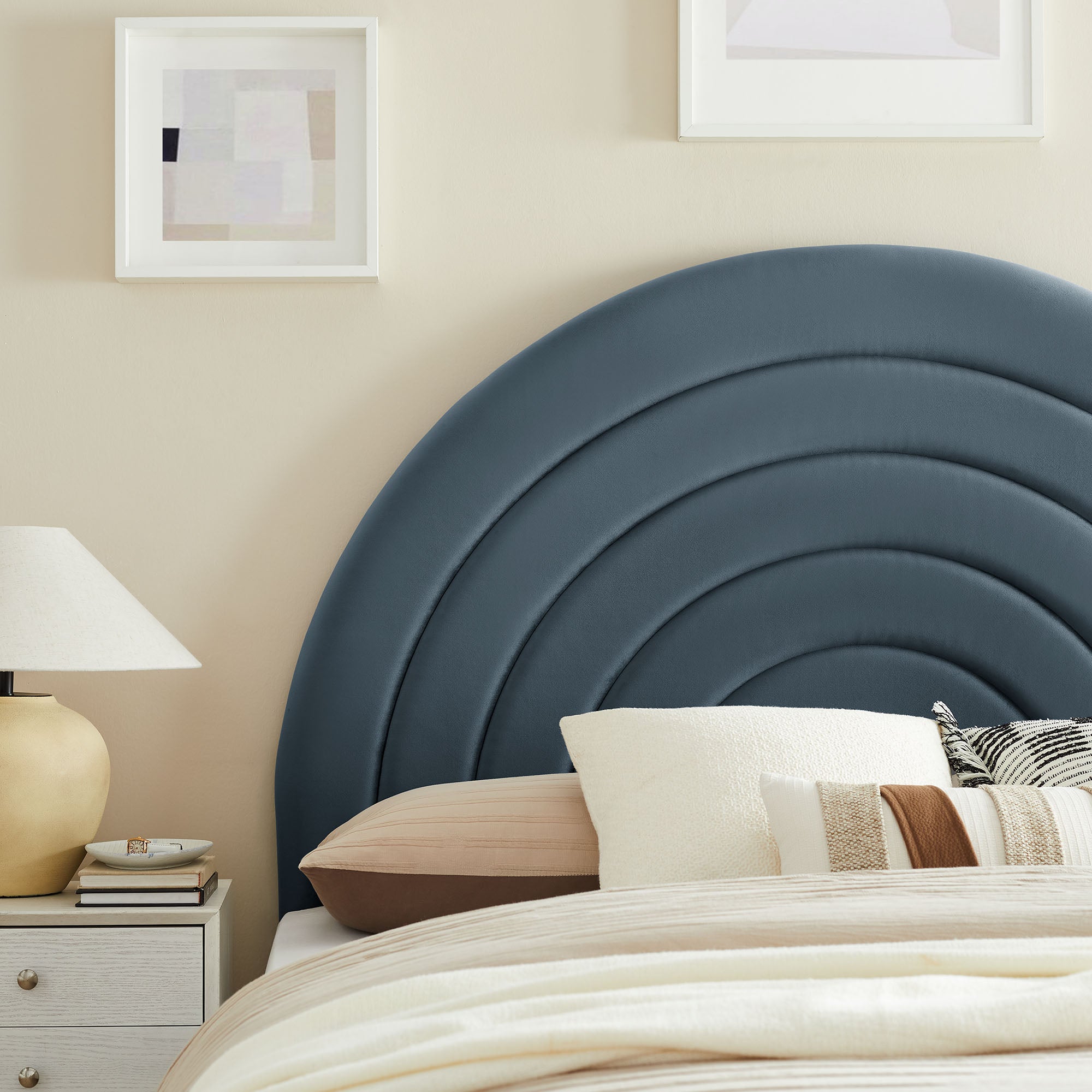 Solana Arched Performance Velvet Full Headboard - Cadet Blue
