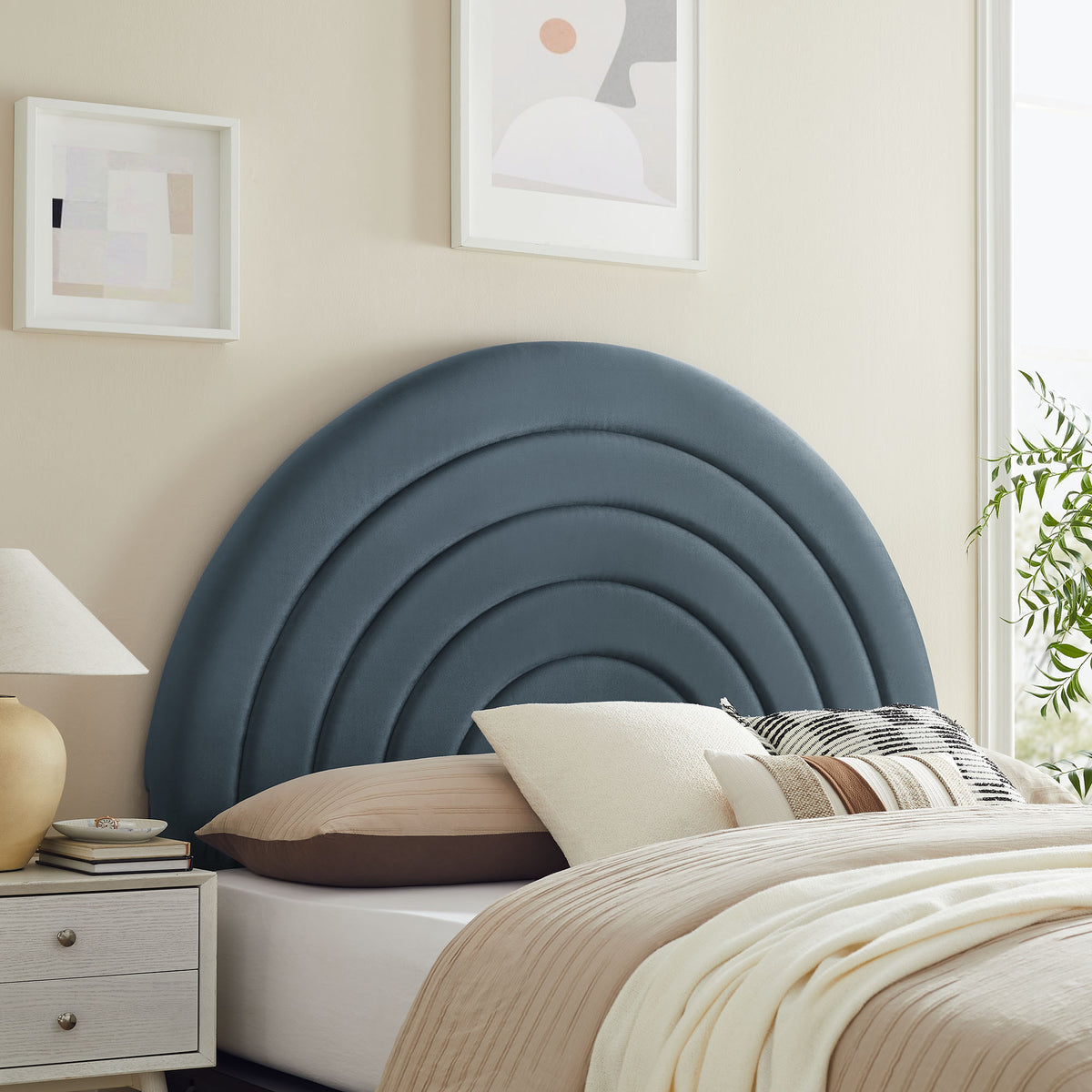 Solana Arched Performance Velvet Full Headboard - Cadet Blue