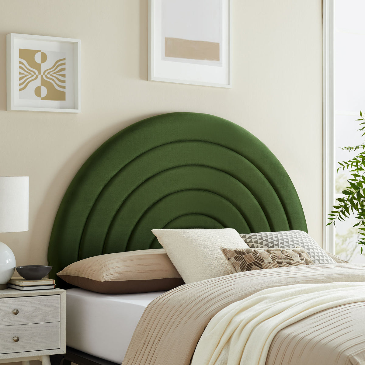 Solana Arched Performance Velvet Full Headboard - Moss Green