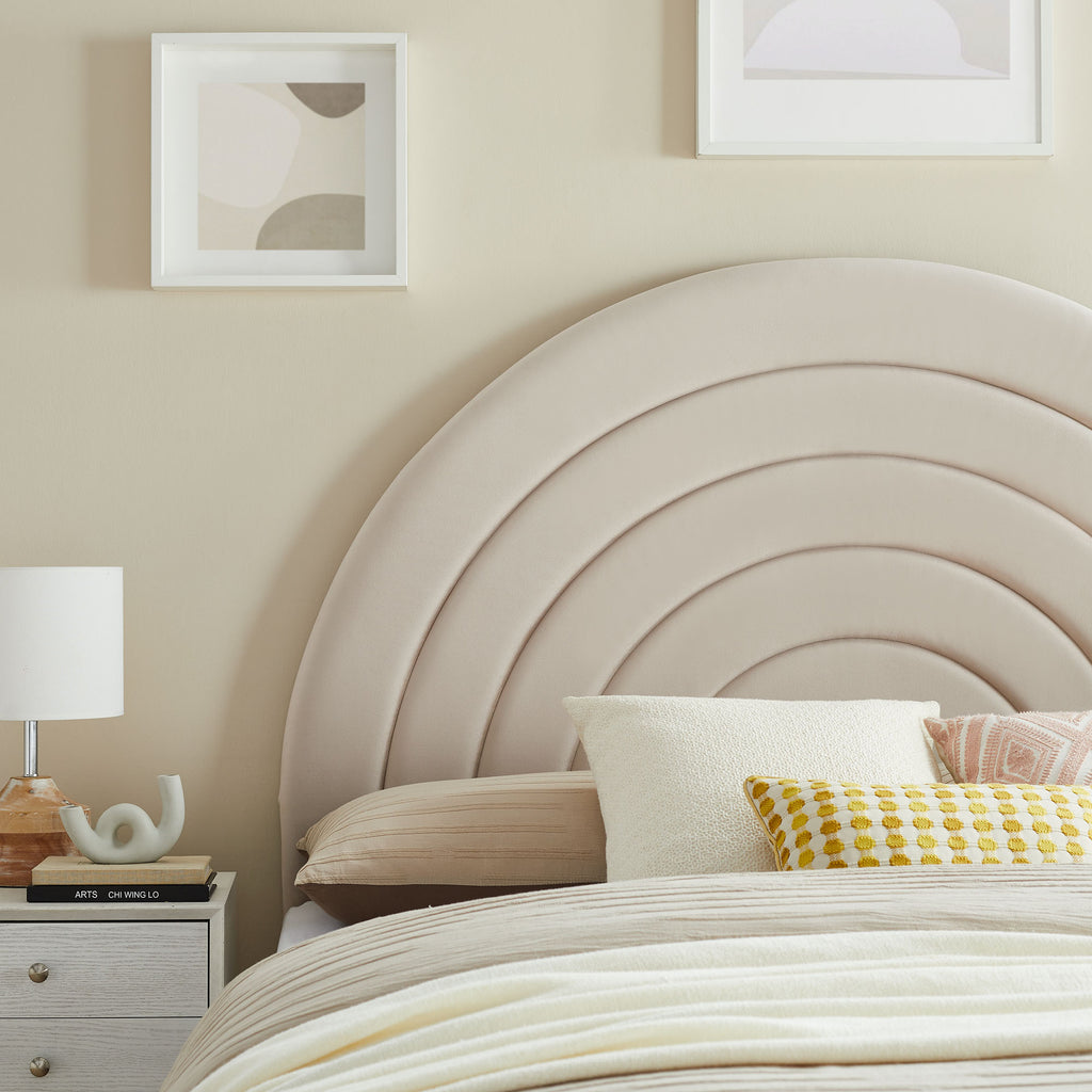 Solana Arched Performance Velvet Queen Headboard - Almond