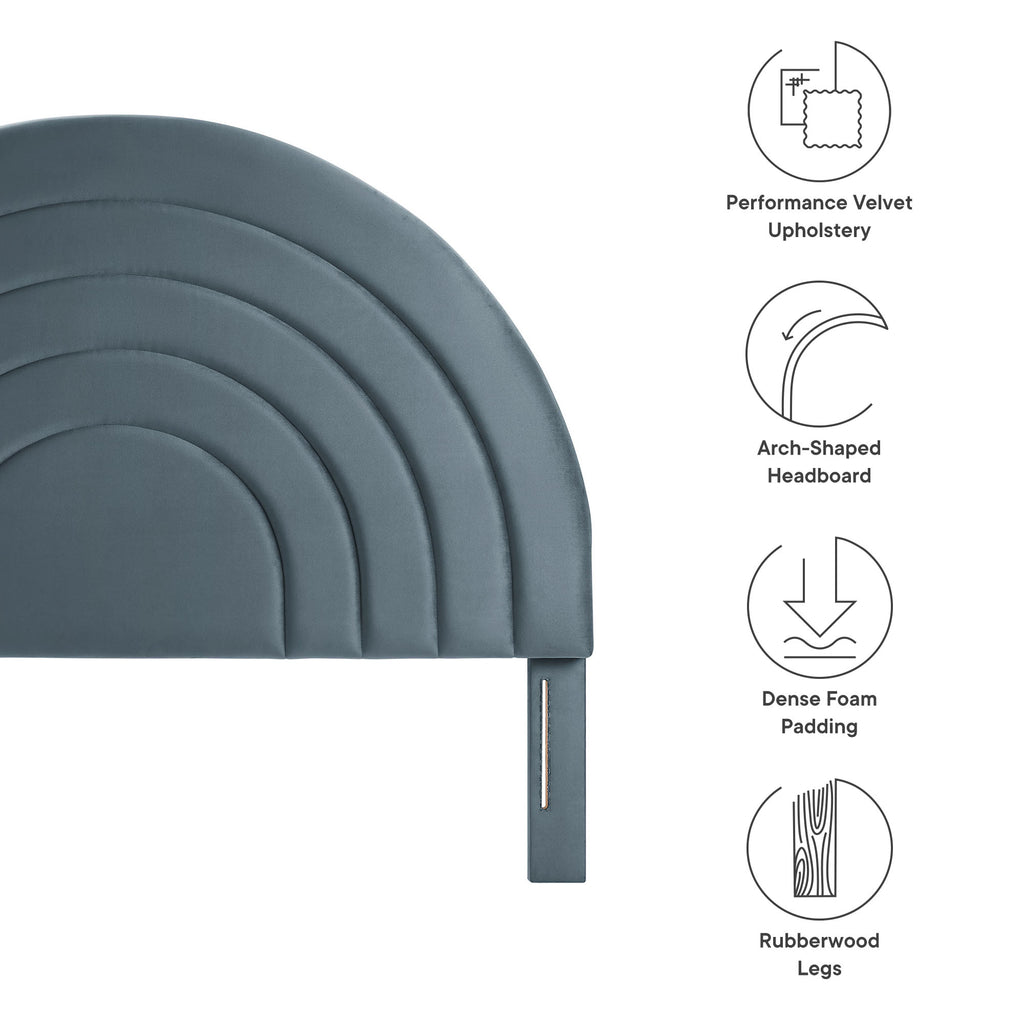 Solana Arched Performance Velvet Queen Headboard - Cadet Blue