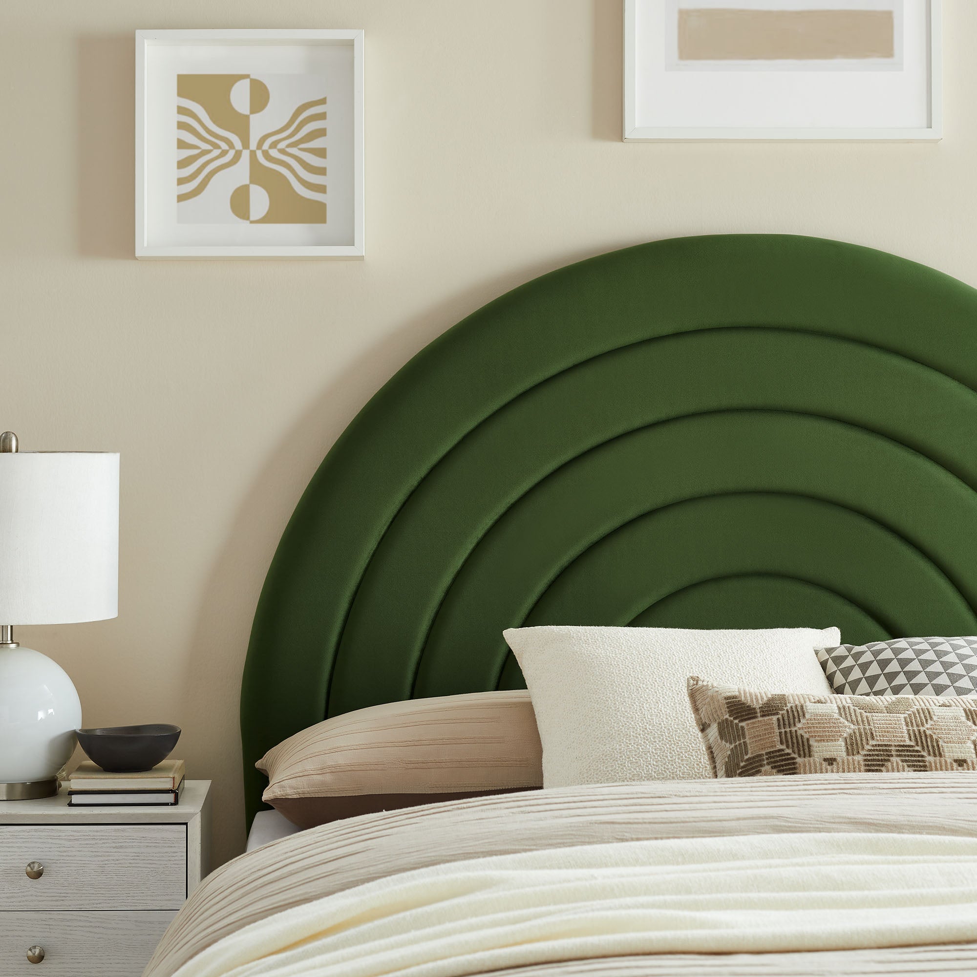 Solana Arched Performance Velvet Queen Headboard - Moss Green