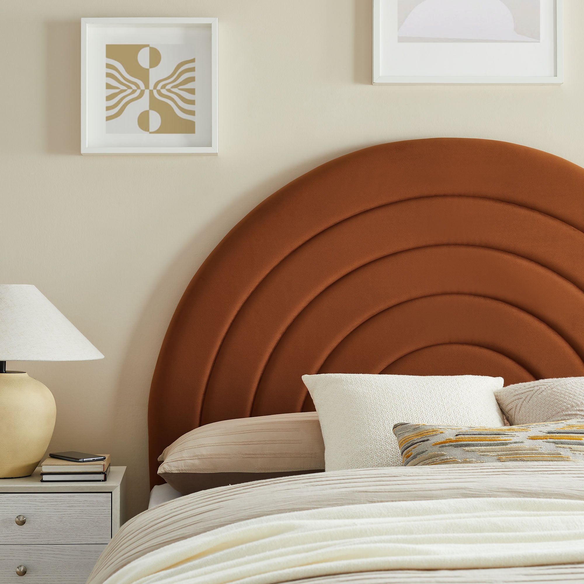 Solana Arched Performance Velvet Queen Headboard - Rust