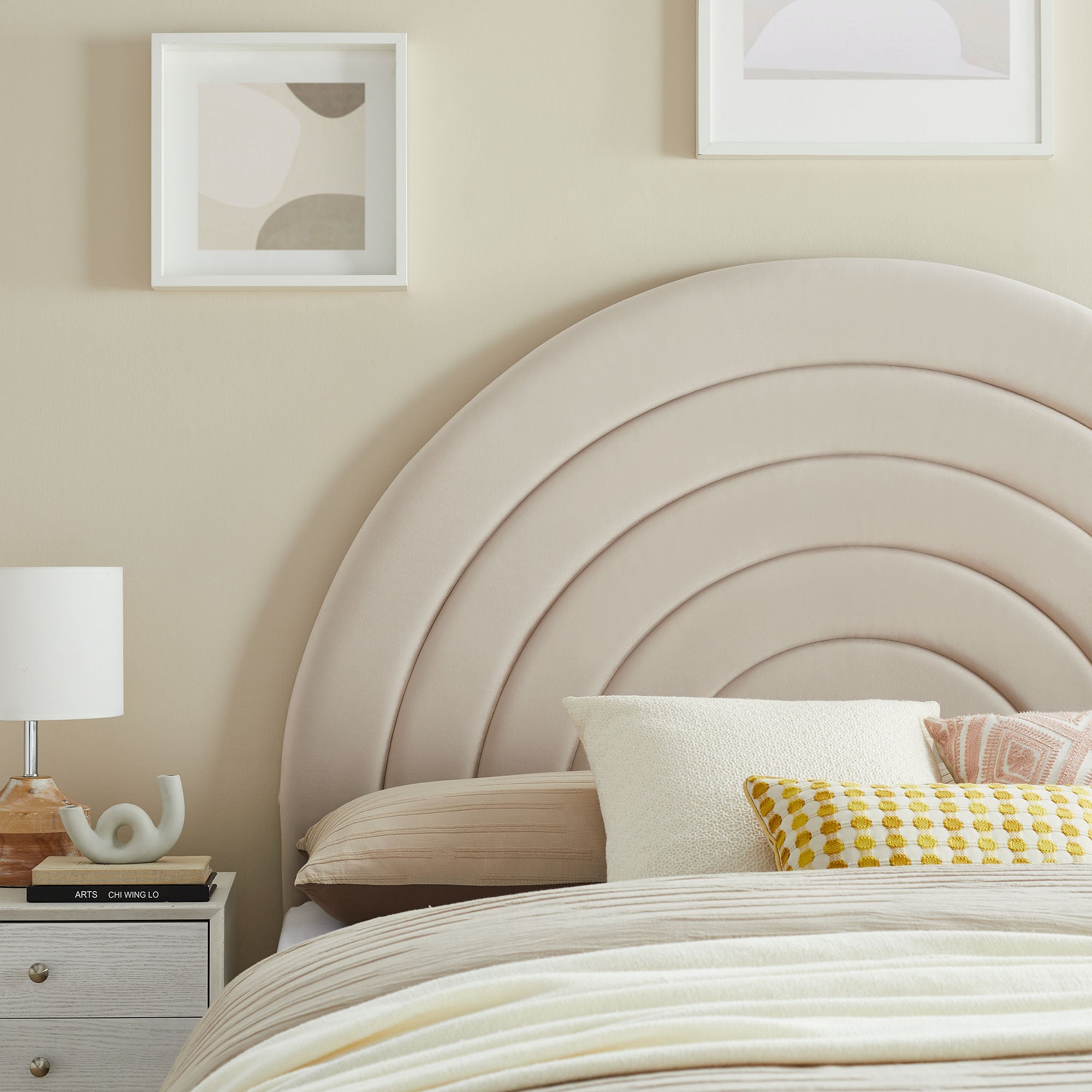 Solana Arched Performance Velvet King Headboard - Almond