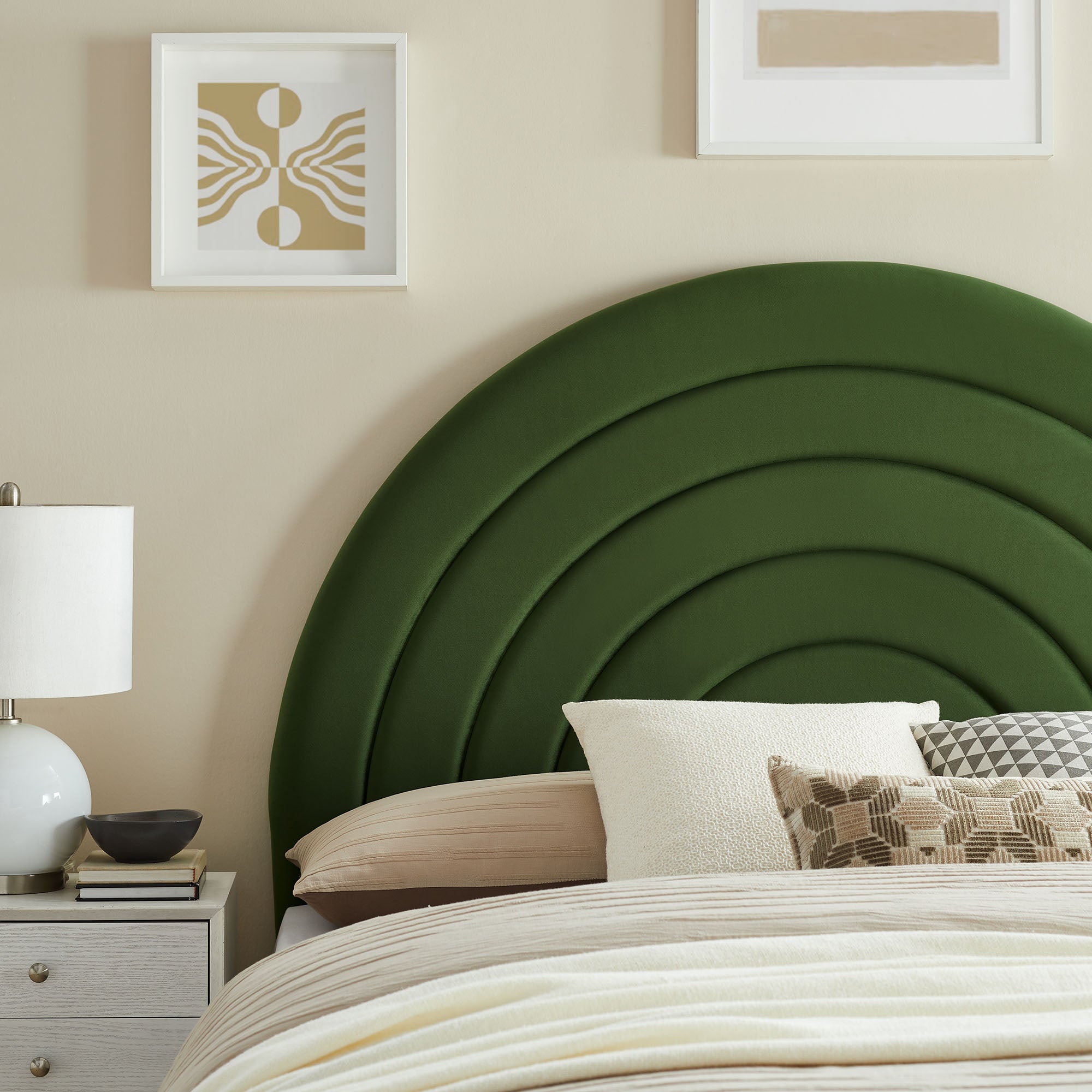 Solana Arched Performance Velvet King Headboard - Moss Green