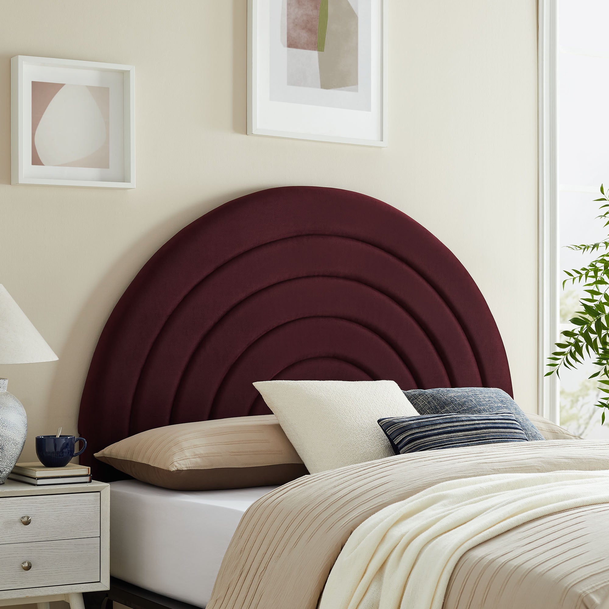 Solana Arched Performance Velvet King Headboard - Mulberry