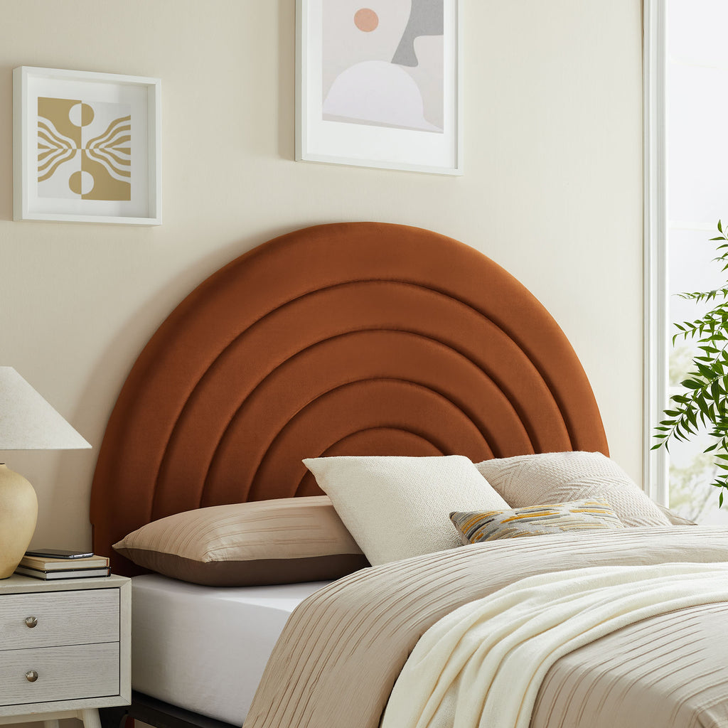 Solana Arched Performance Velvet King Headboard - Rust