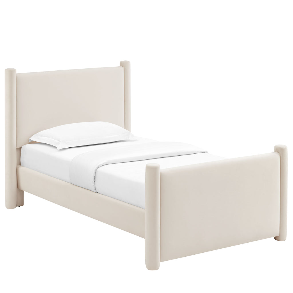 Rael Performance Velvet Twin Platform Bed - Alabaster