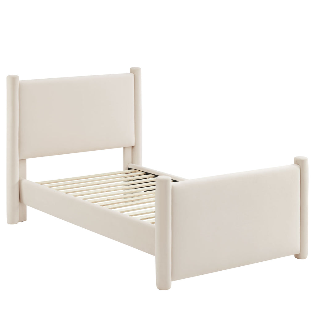 Rael Performance Velvet Twin Platform Bed - Alabaster