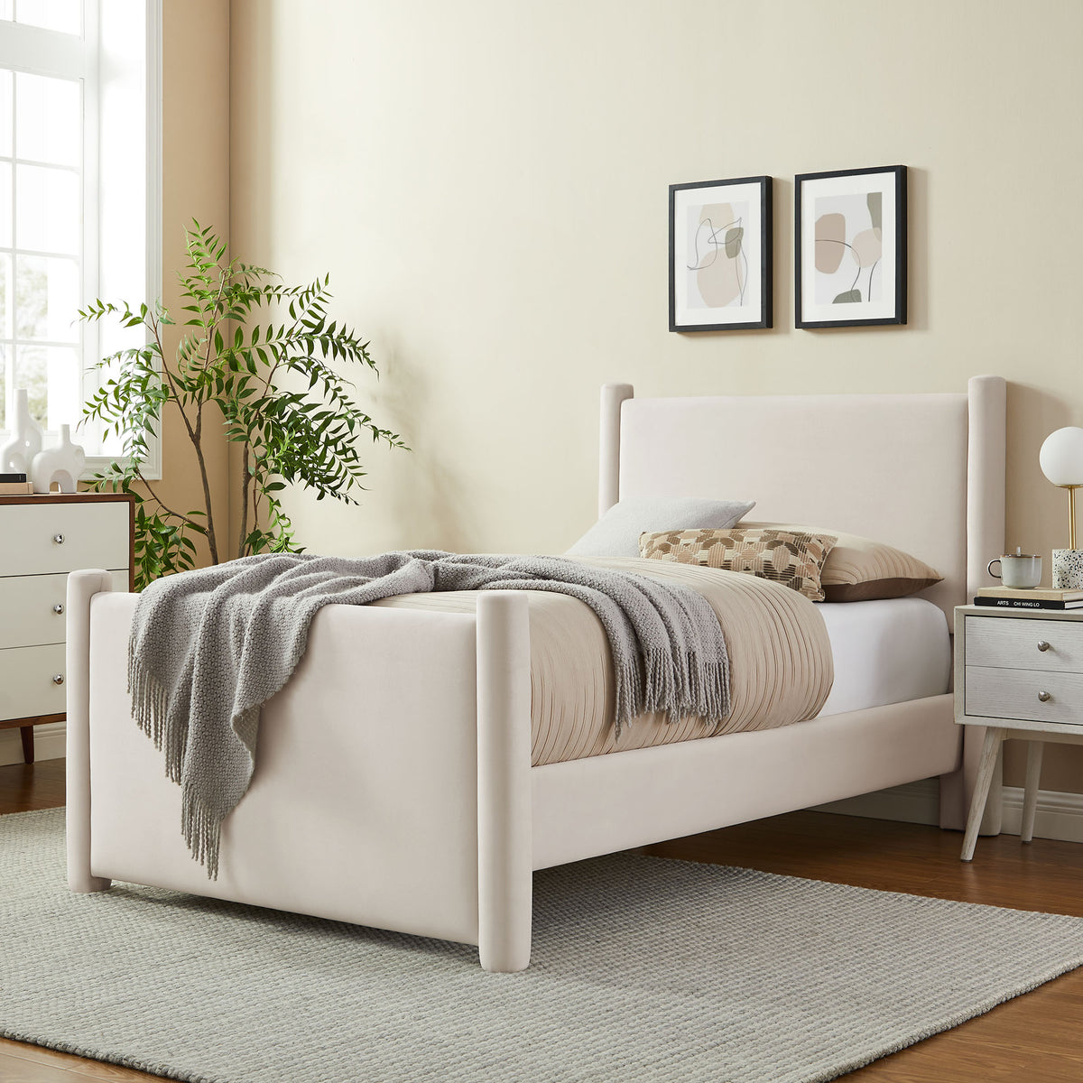 Rael Performance Velvet Twin Platform Bed - Alabaster