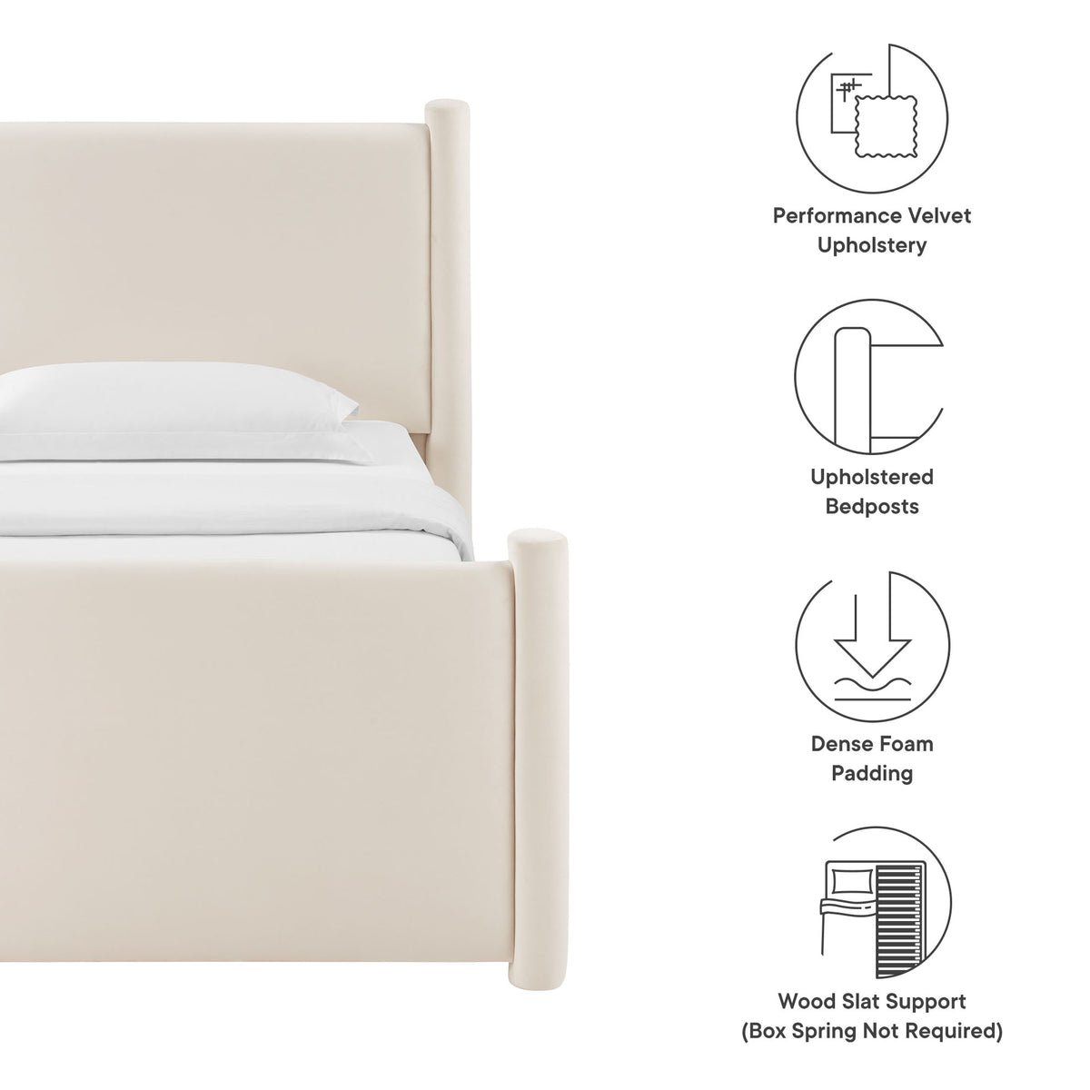 Rael Performance Velvet Twin Platform Bed - Alabaster