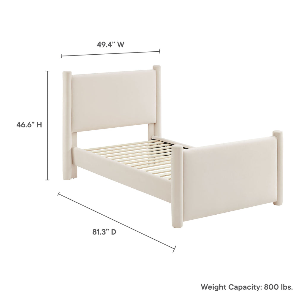 Rael Performance Velvet Twin Platform Bed - Alabaster