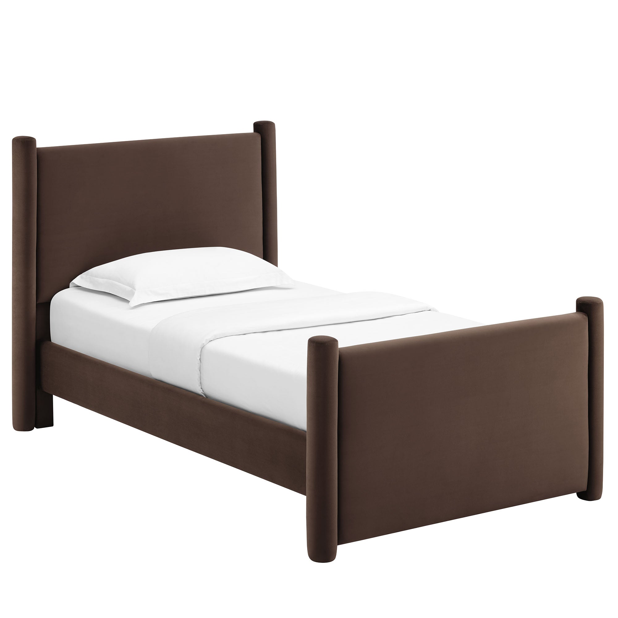 Rael Performance Velvet Twin Platform Bed - Chocolate Brown