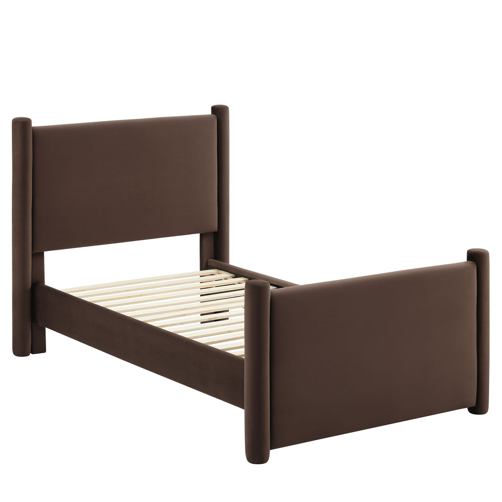 Rael Performance Velvet Twin Platform Bed - Chocolate Brown