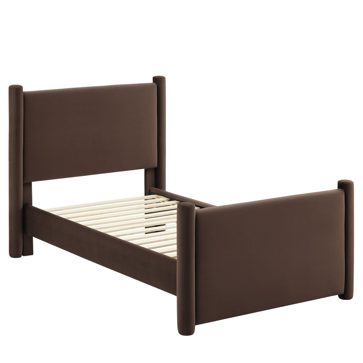 Rael Performance Velvet Twin Platform Bed - Chocolate Brown
