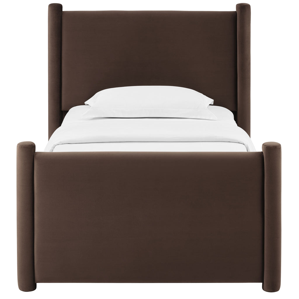 Rael Performance Velvet Twin Platform Bed - Chocolate Brown
