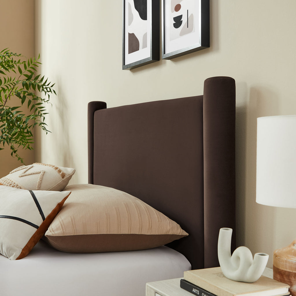 Rael Performance Velvet Twin Platform Bed - Chocolate Brown
