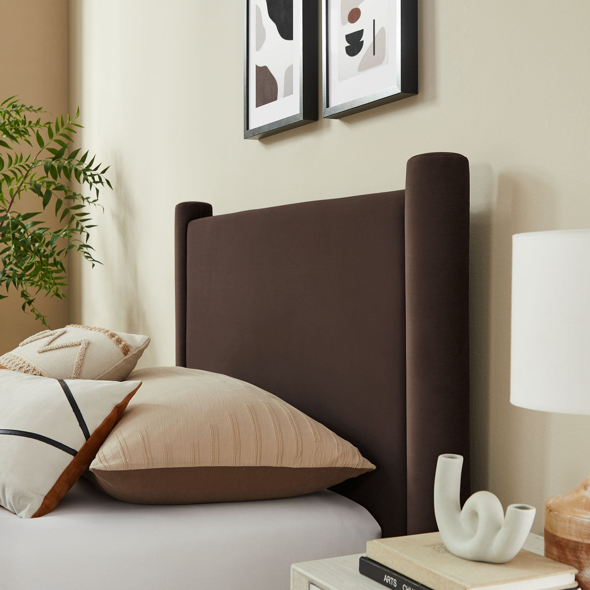 Rael Performance Velvet Twin Platform Bed - Chocolate Brown
