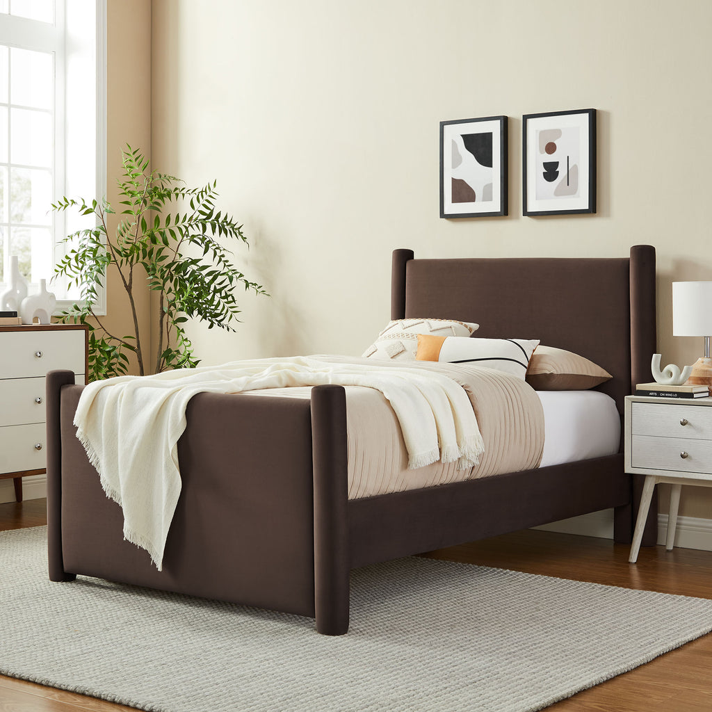 Rael Performance Velvet Twin Platform Bed - Chocolate Brown