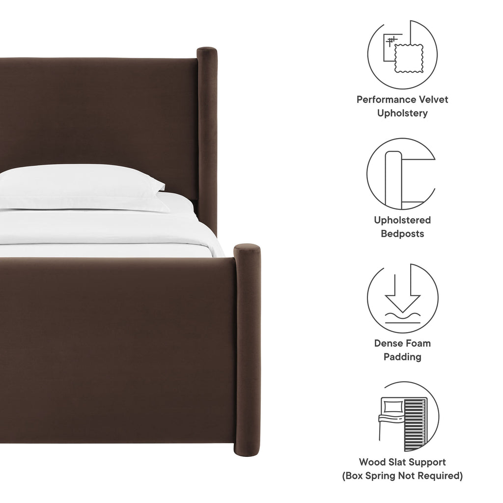 Rael Performance Velvet Twin Platform Bed - Chocolate Brown