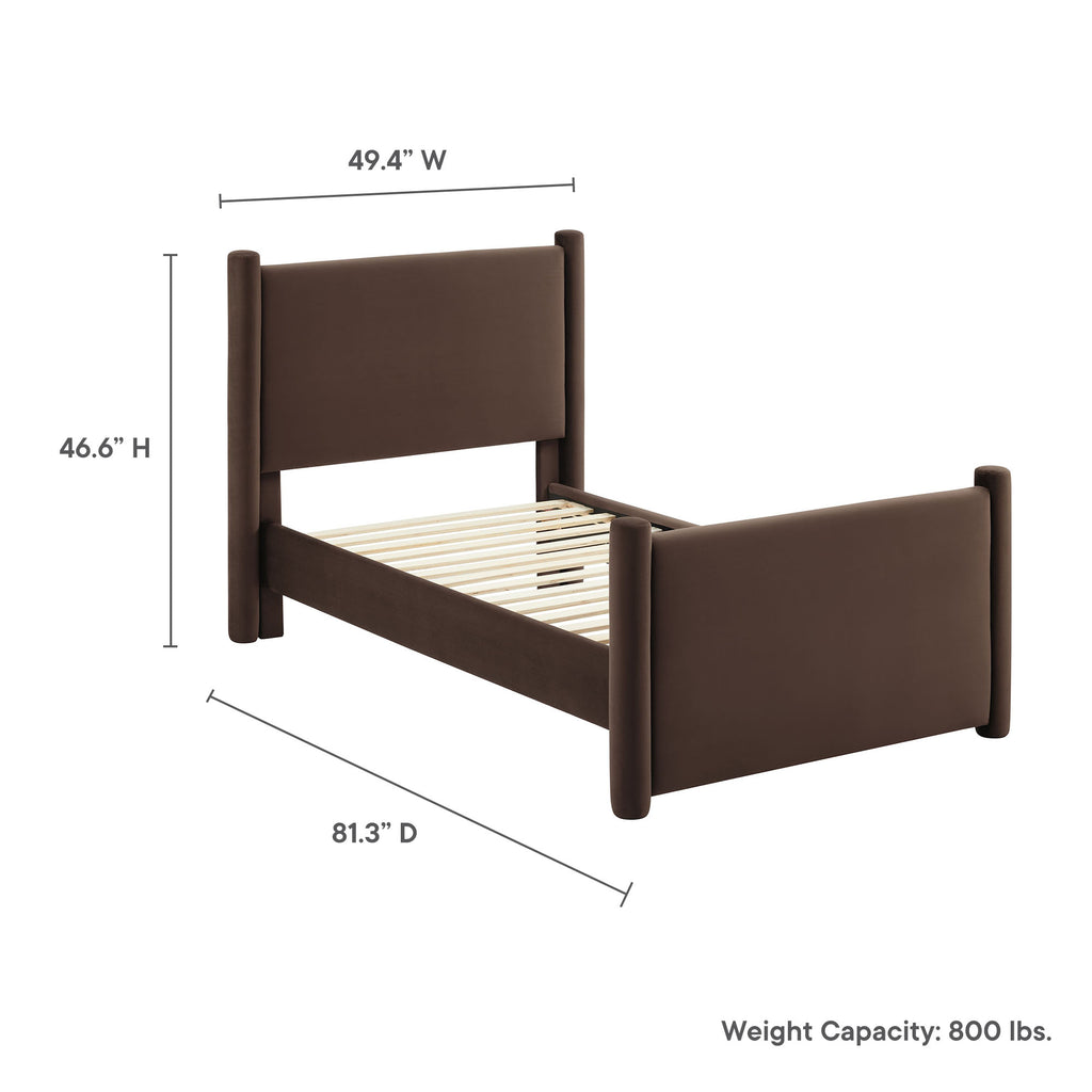 Rael Performance Velvet Twin Platform Bed - Chocolate Brown