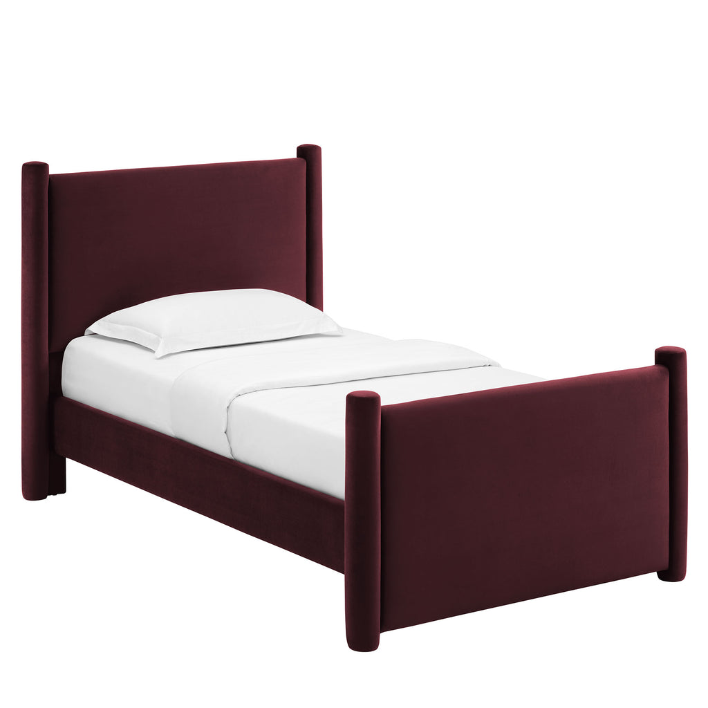 Rael Performance Velvet Twin Platform Bed - Mulberry