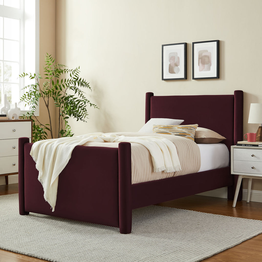 Rael Performance Velvet Twin Platform Bed - Mulberry