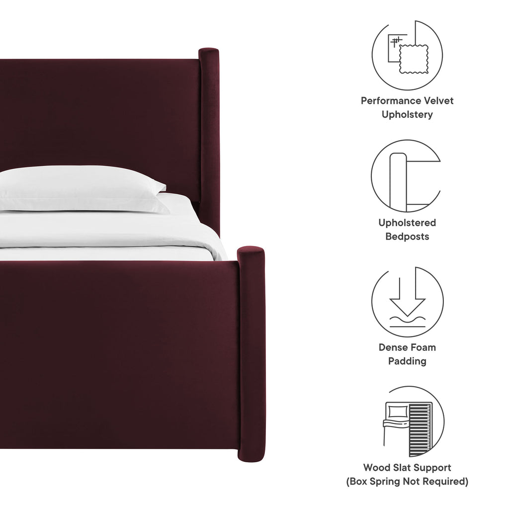 Rael Performance Velvet Twin Platform Bed - Mulberry