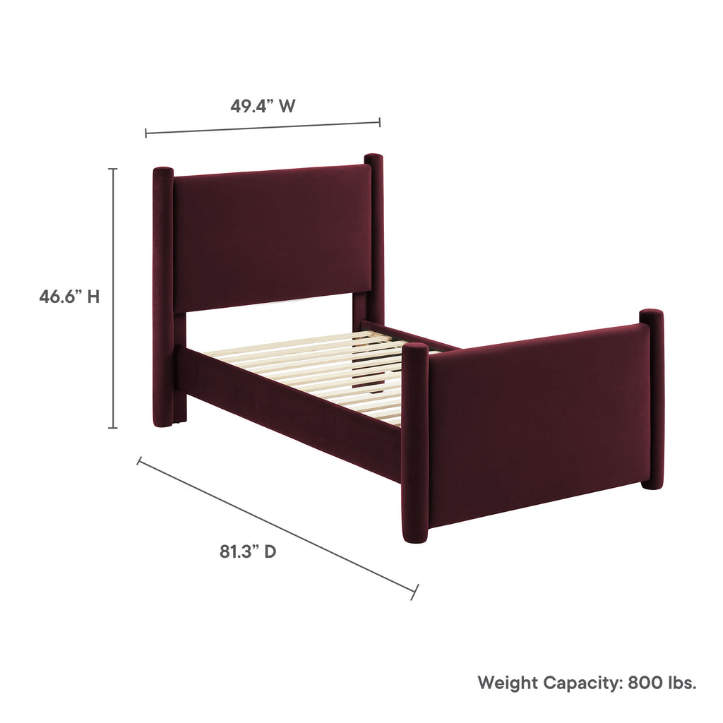 Rael Performance Velvet Twin Platform Bed - Mulberry