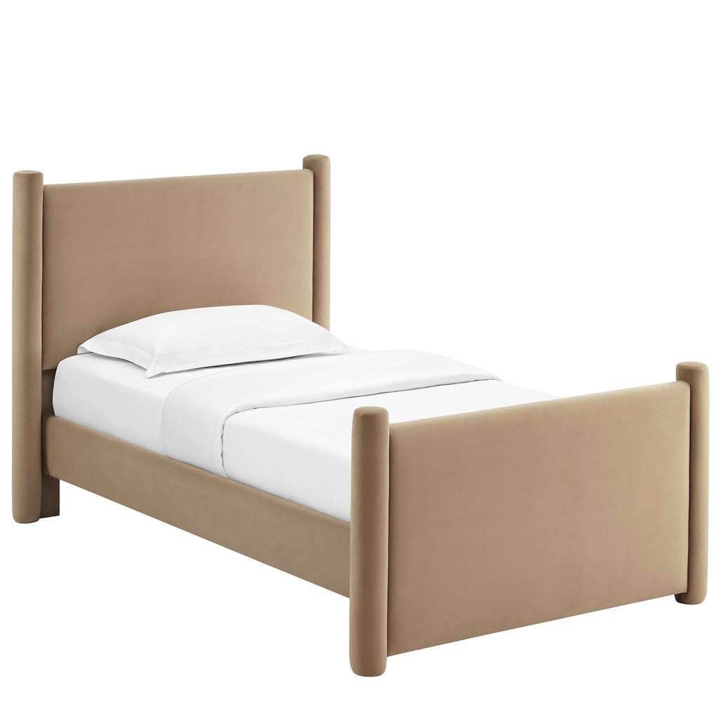 Rael Performance Velvet Twin Platform Bed - Taupe