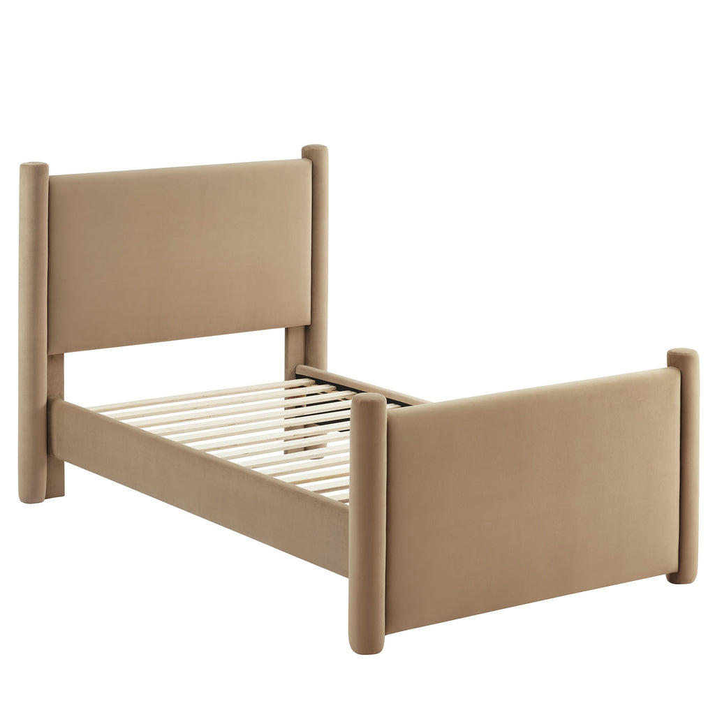 Rael Performance Velvet Twin Platform Bed - Taupe