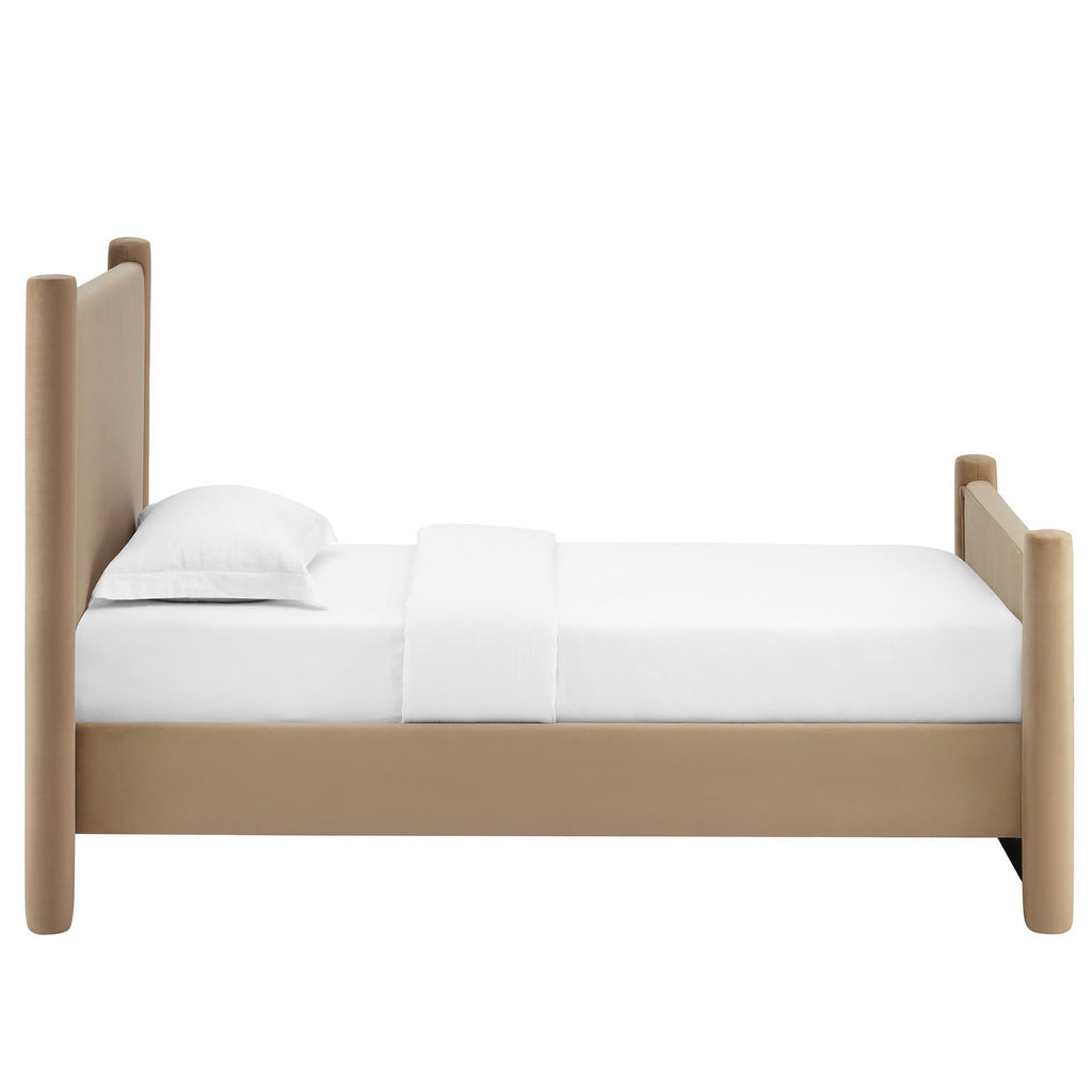 Rael Performance Velvet Twin Platform Bed - Taupe