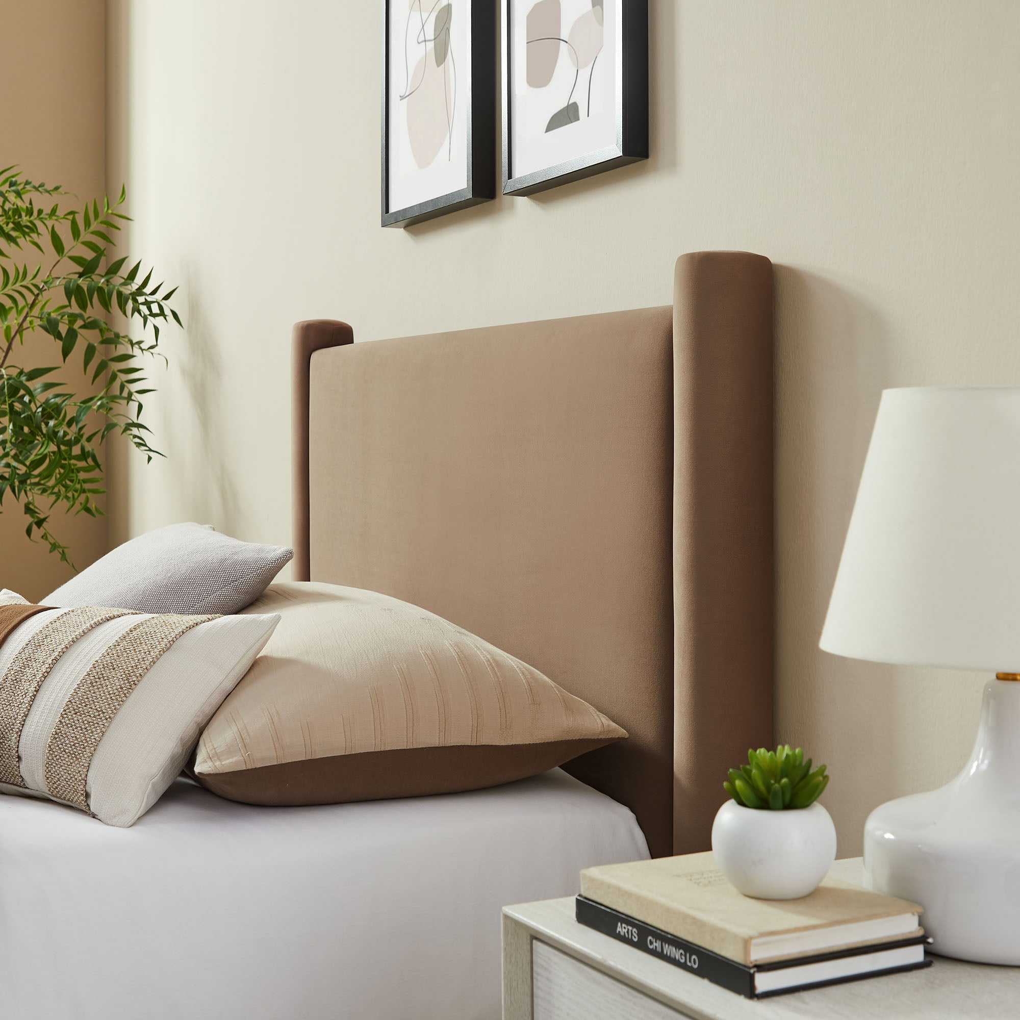 Rael Performance Velvet Twin Platform Bed - Taupe