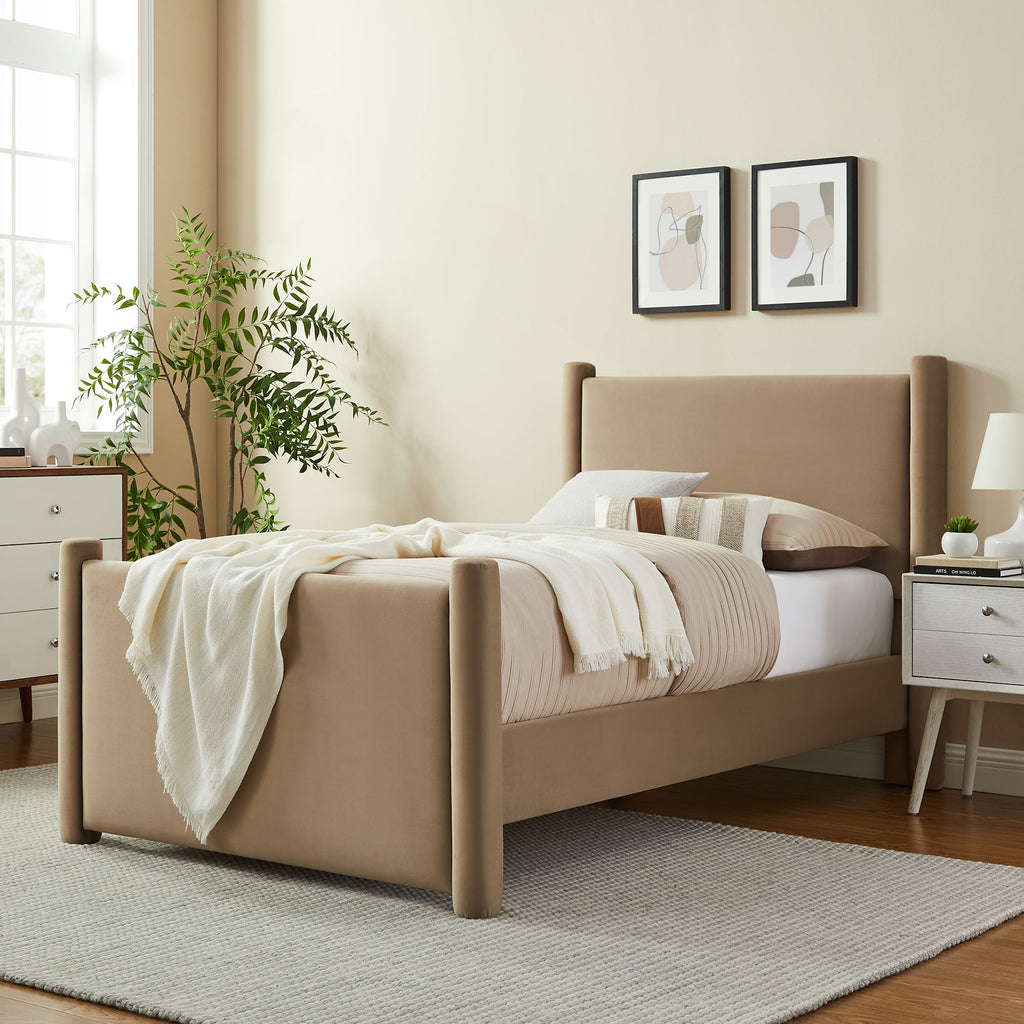 Rael Performance Velvet Twin Platform Bed - Taupe