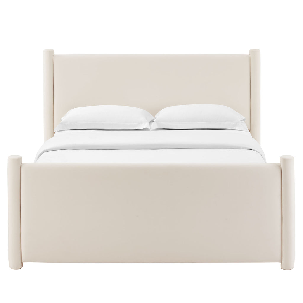 Rael Performance Velvet Full Platform Bed - Alabaster