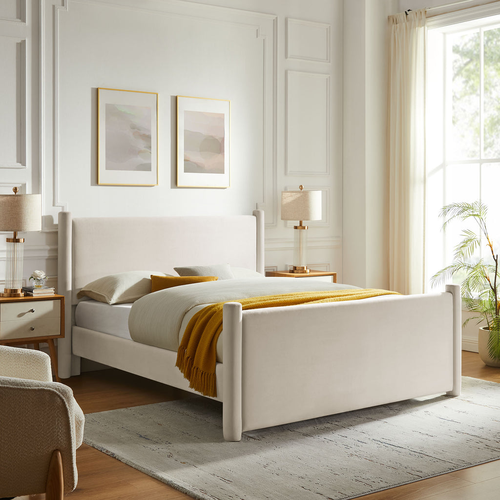 Rael Performance Velvet Full Platform Bed - Alabaster