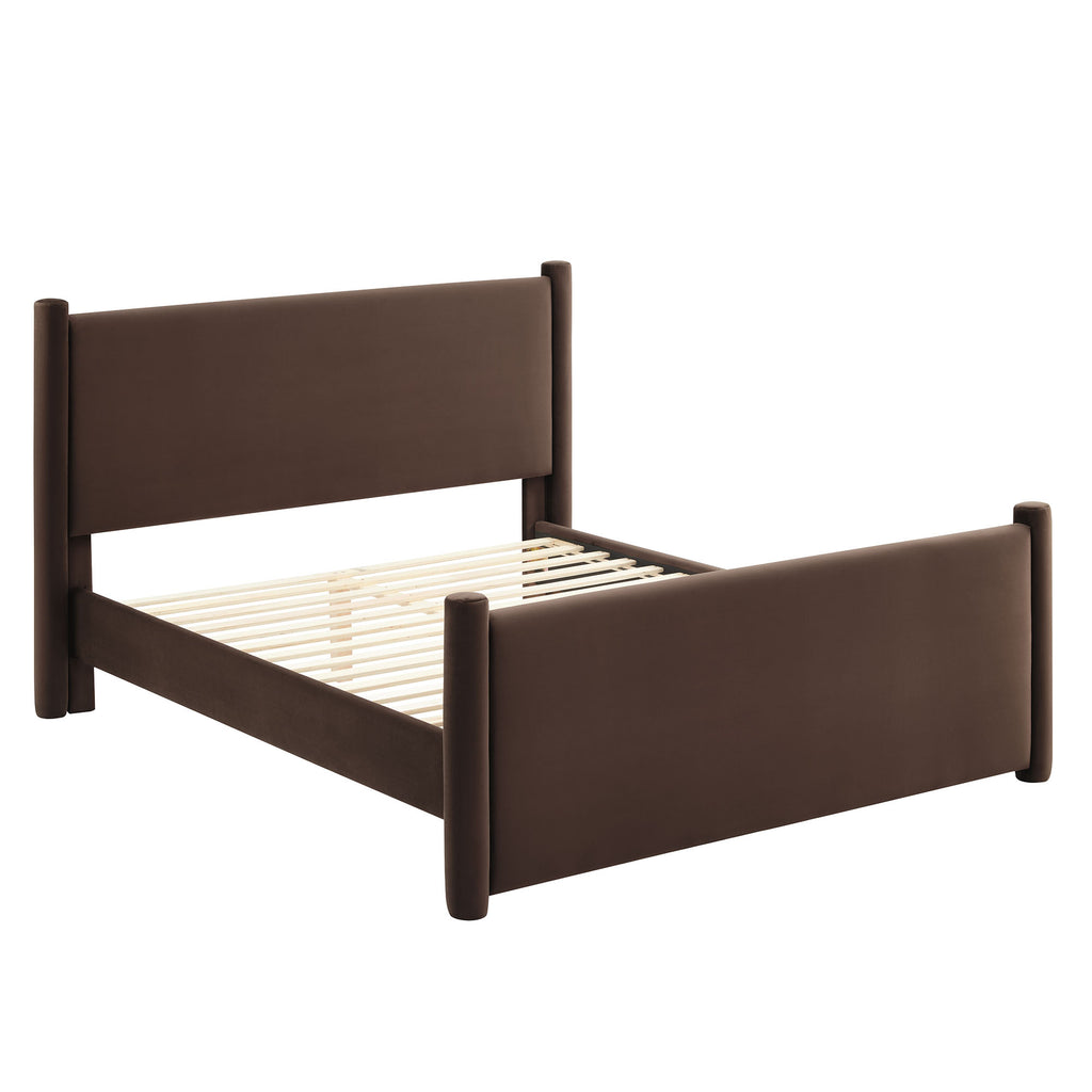Rael Performance Velvet Full Platform Bed - Chocolate Brown